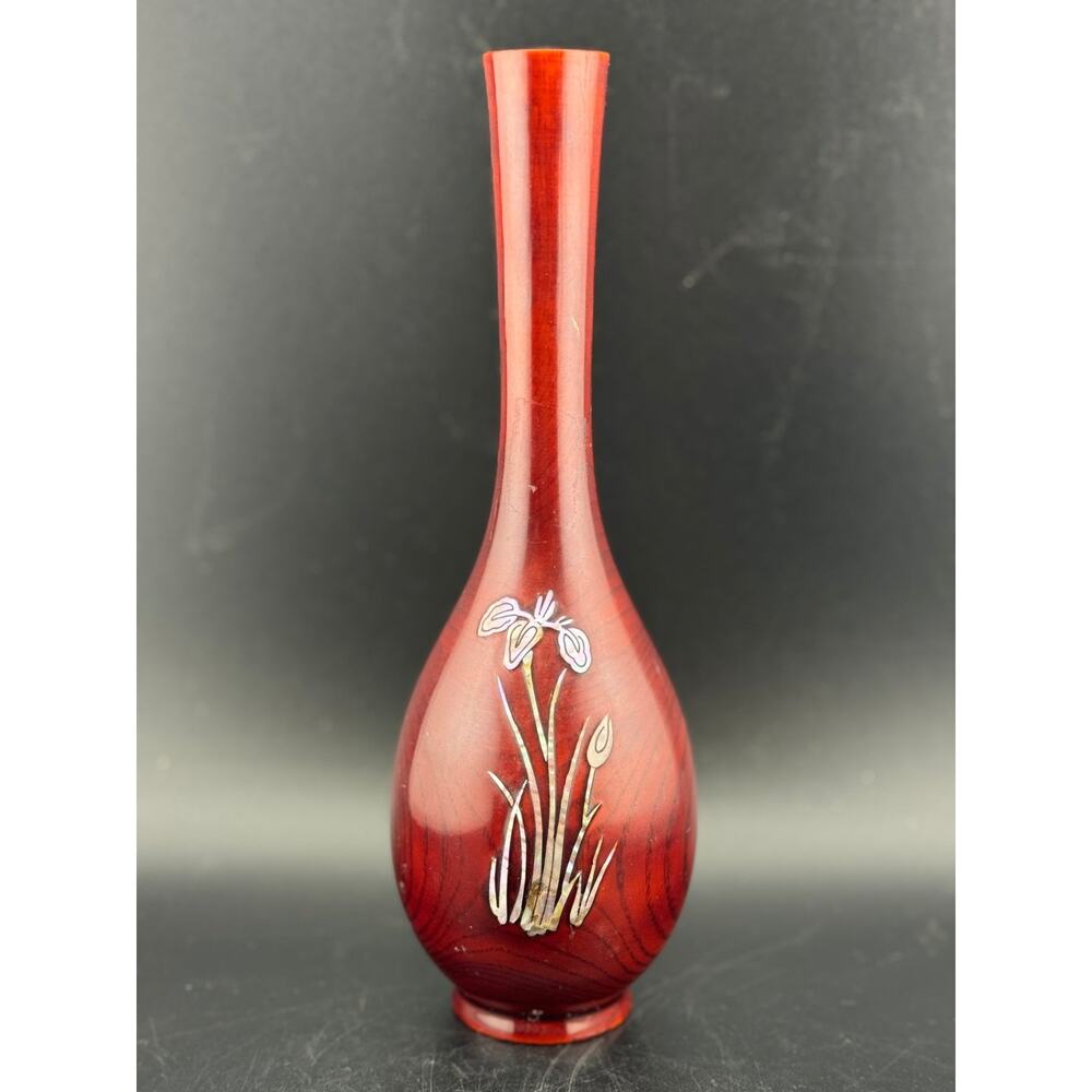 Vintage Inlaid Abalone Shell Iris Flower Vase